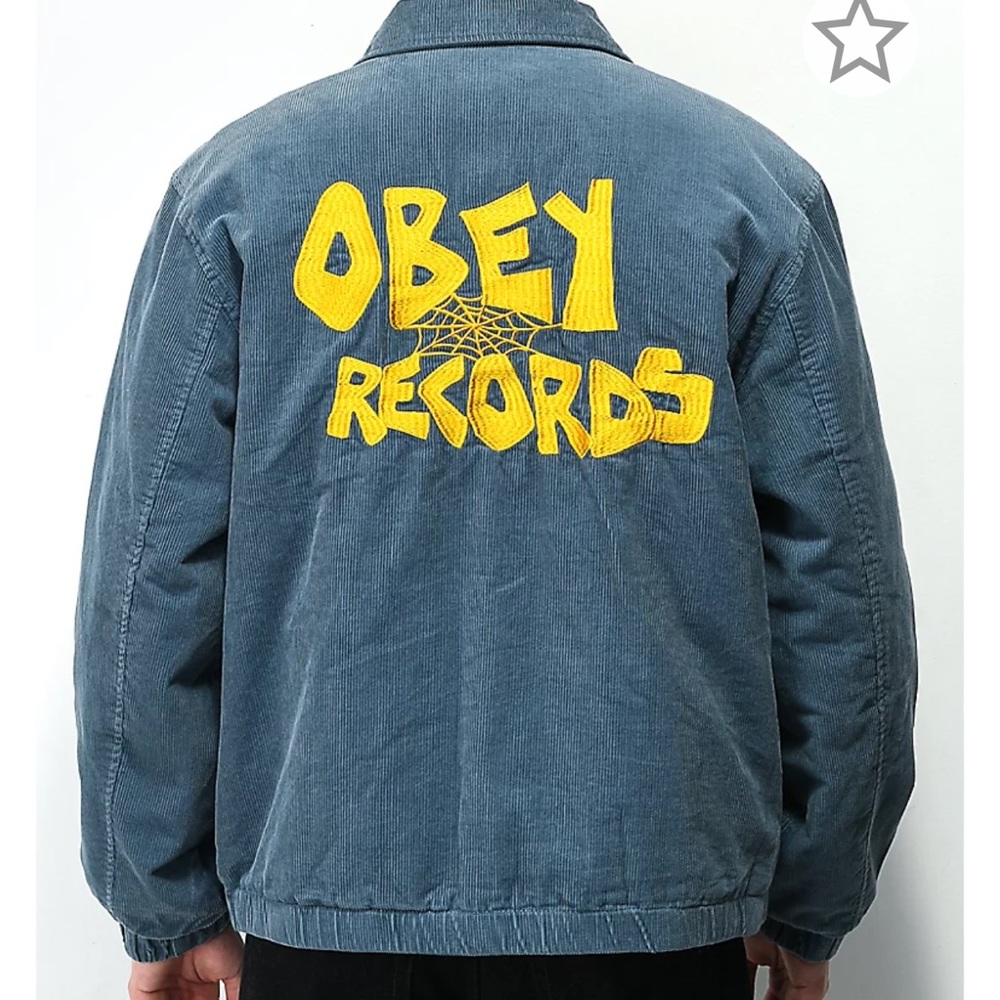 Obey The Crew Slate Blue Corduroy Zip Jacket